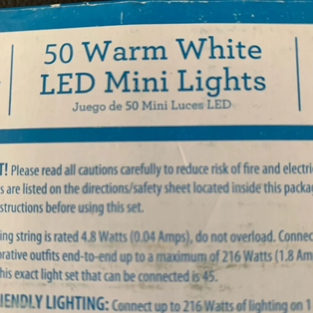 Holiday Time 50 Warm White LED Mini Christmas Lights Outdoor White Wire 12FT 7